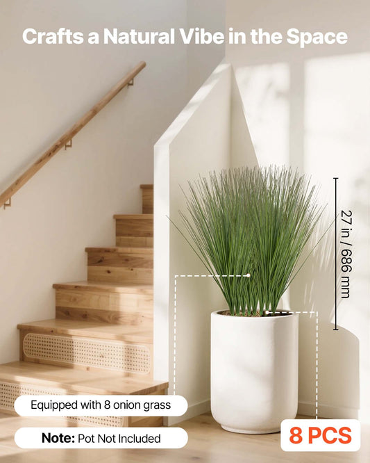 Artificial Grass Plant, 27 inch Faux Onion Grass Fake Greenery Shrubs Plant, Premium PVC for Indoor Outdoor House Home Garden Office Room Dcor, Housewarming, 8 Pack Green - American Smart