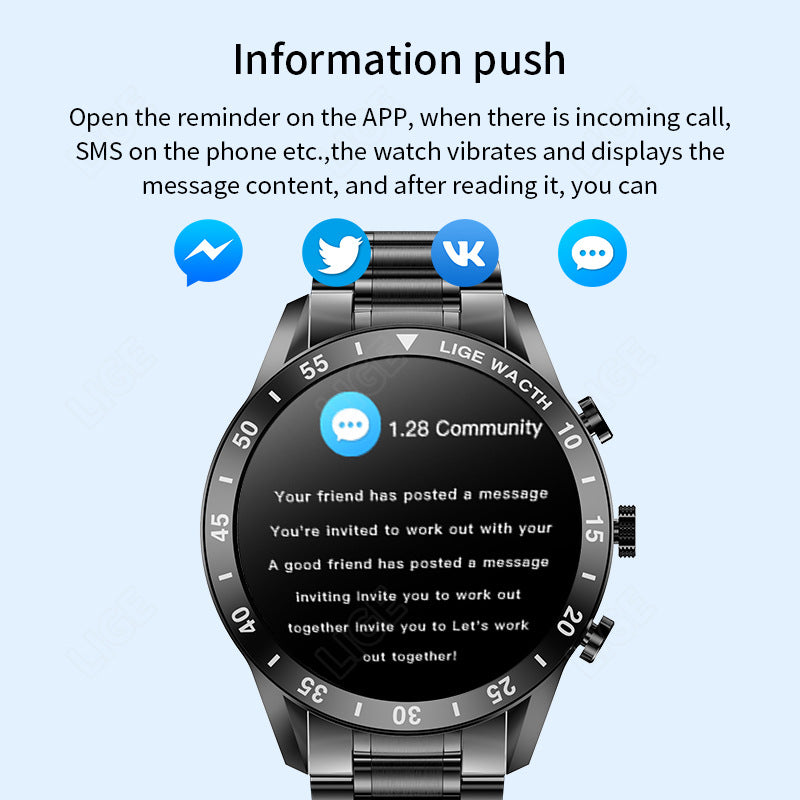eprolo Bluetooth smart watch with pedometer, multifunctional features, and waterproof design for men.