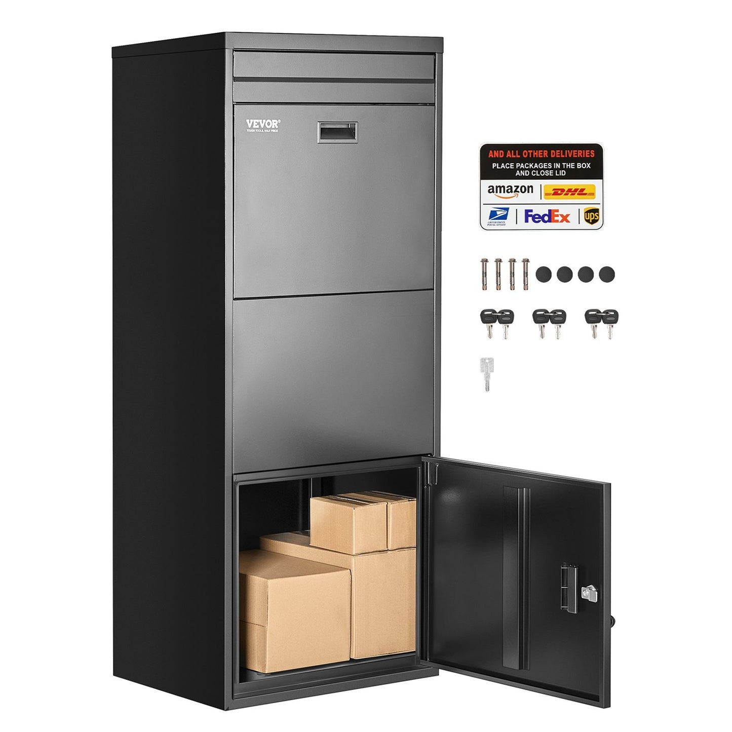Package Delivery Boxes for Outside, 47.2 in Mailbox for Parcel with Lock, Galvanized Steel Package Drop Box with Anti-Theft Design, Weather-Resistant Package Mailbox for Home and Office, Black - American Smart