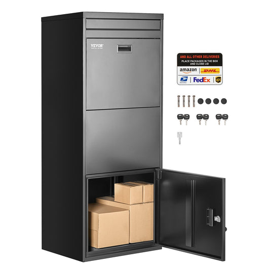 Package Delivery Boxes for Outside, 47.2 in Mailbox for Parcel with Lock, Galvanized Steel Package Drop Box with Anti-Theft Design, Weather-Resistant Package Mailbox for Home and Office, Black - American Smart