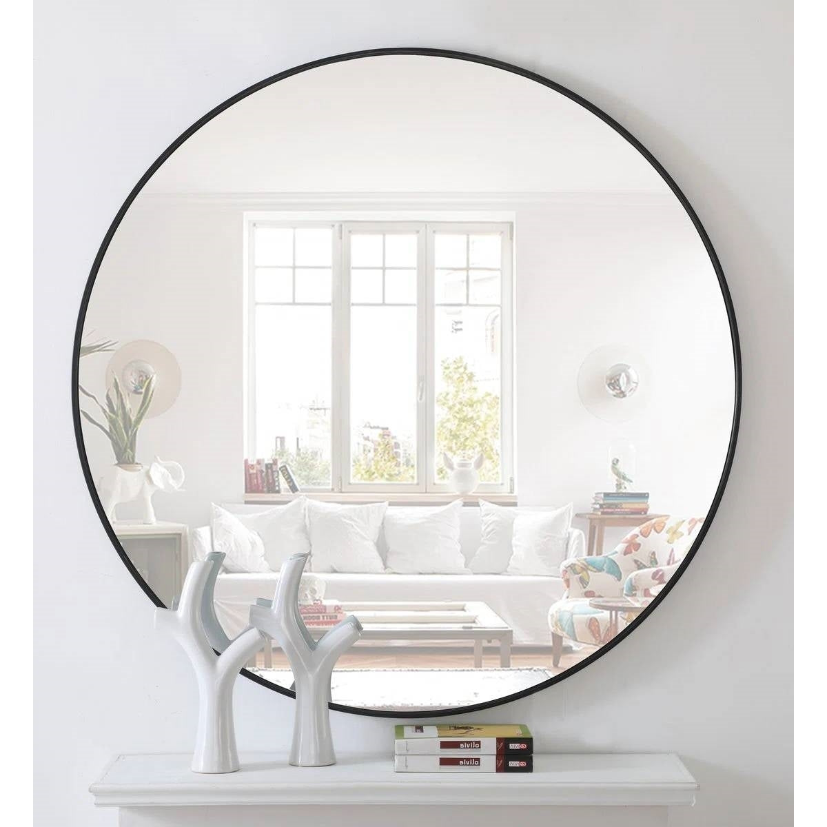 Round 42-inch Wall Mirror in Black - Living Room Bedroom Accent Bathroom Mirror