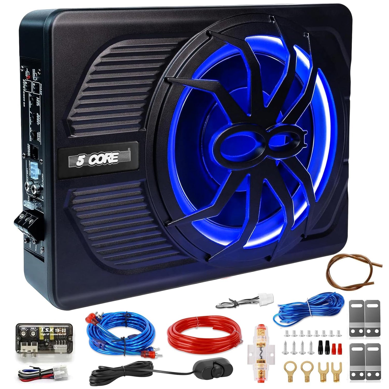 5Core 10 inch Slim Under Seat Car Audio Subwoofer 800W Built in Amplifier Sub Woofer LED Light-0