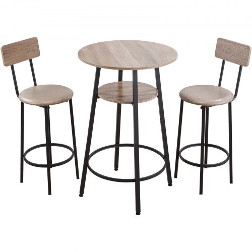 Bar Table, 3PCS 23.5 Bars Tables Set, Bar Tables and Chair Set with Rounded Corner Design, Round Pub Table with Two Stools for Office Desk, Breakfast Corner, Mini Bars, Light Gray, Black - American Smart