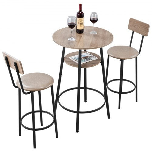 Bar Table, 3PCS 23.5 Bars Tables Set, Bar Tables and Chair Set with Rounded Corner Design, Round Pub Table with Two Stools for Office Desk, Breakfast Corner, Mini Bars, Light Gray, Black - American Smart
