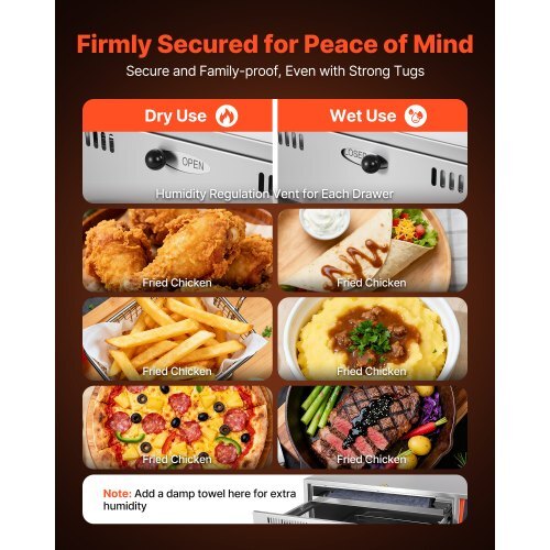 Commercial Electric Drawer Warmer, Single-Drawer Stainless Steel Food Warmer, Freestanding Standard Warming Drawer Cabinet, 85F185F Wide Temperature Range, for Restaurant, Hotel & Bakery