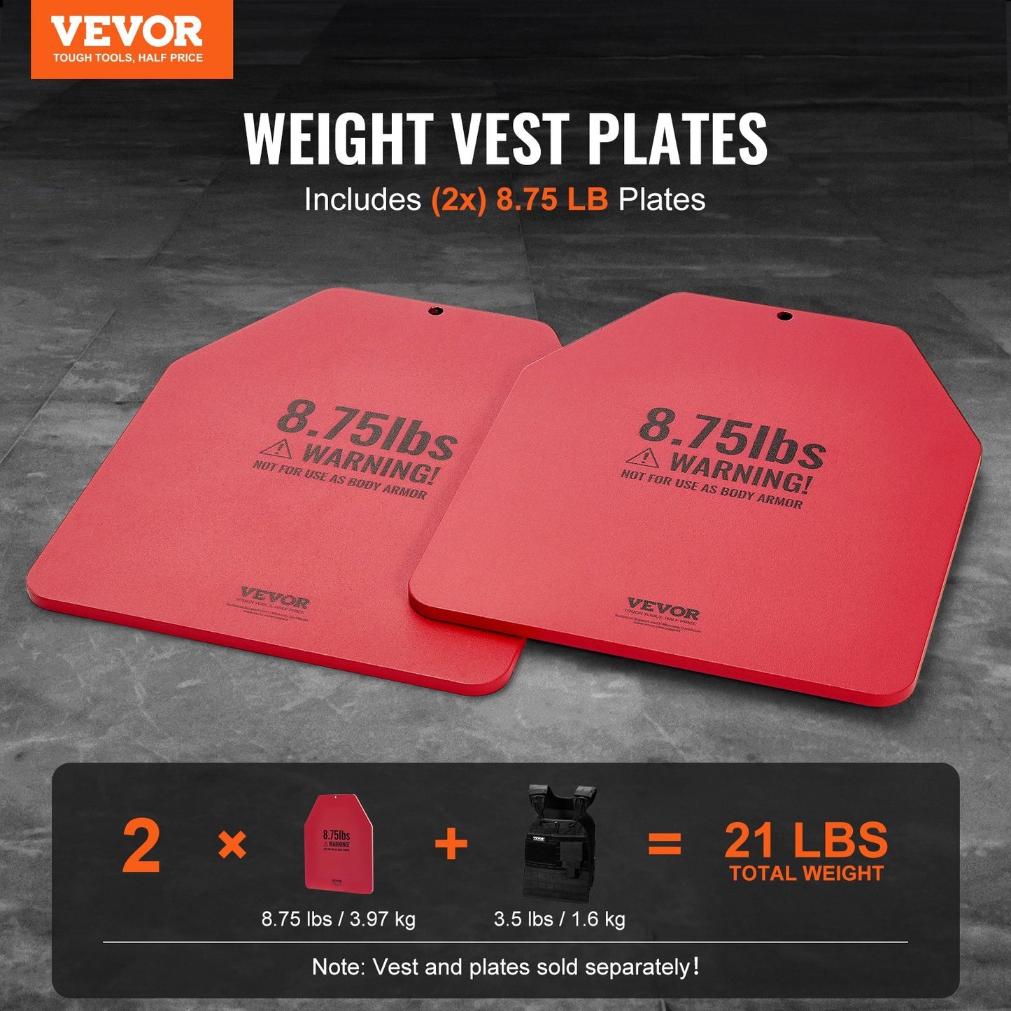 Weight Vest Plates, 8.75 LB Pairs, Premium Steel Weighted plates, Contoured Ergonomic Fit  WODs, Additional Weight for Weight Vests, for Strength Training, Running, Fitness, Heavy Workouts - American Smart