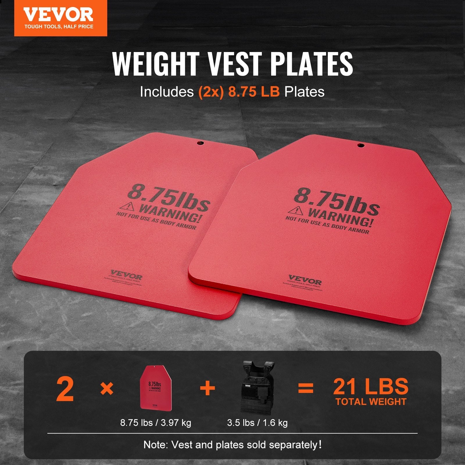 Weight Vest Plates, 8.75 LB Pairs, Premium Steel Weighted plates, Contoured Ergonomic Fit  WODs, Additional Weight for Weight Vests, for Strength Training, Running, Fitness, Heavy Workouts - American Smart