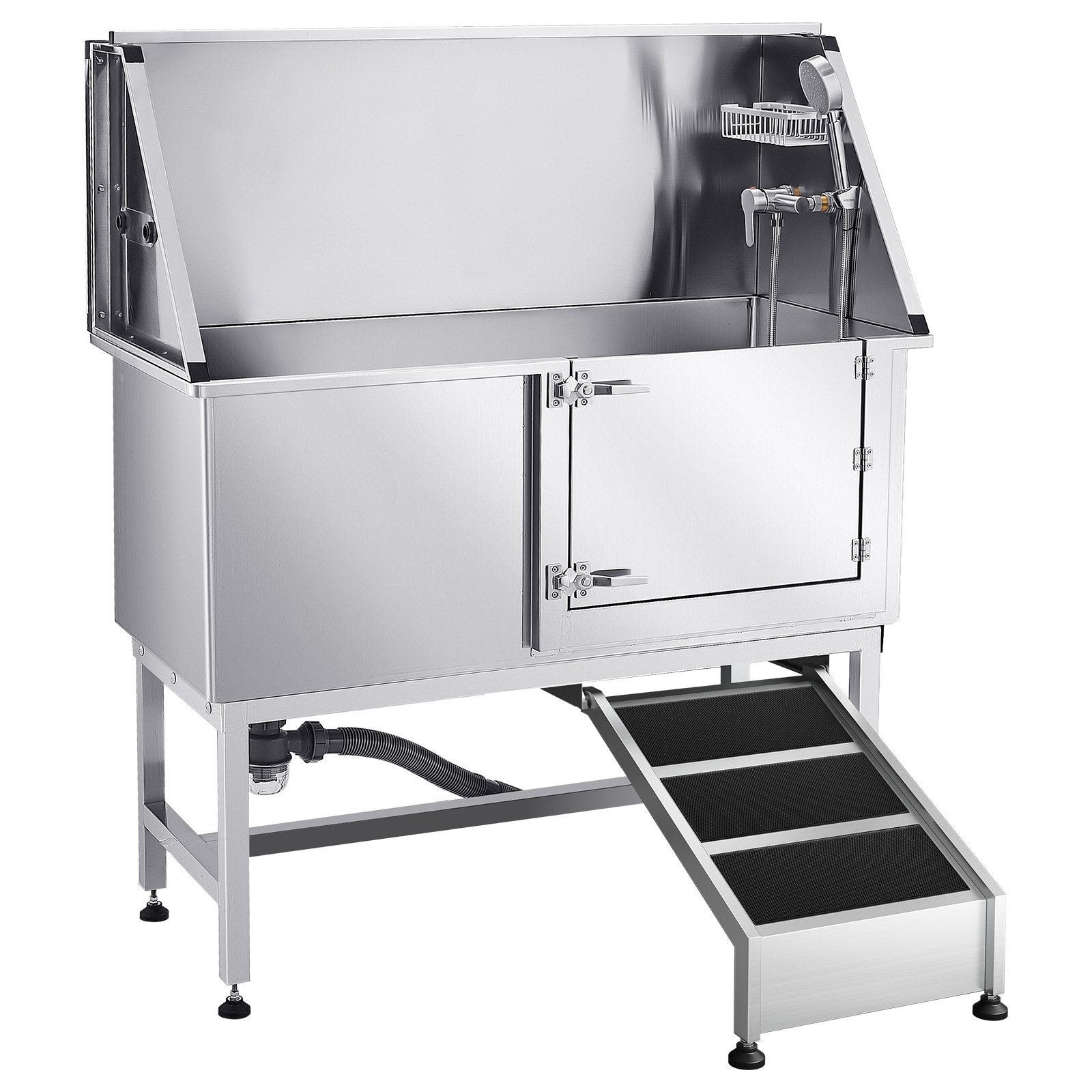 Stainless Steel Dog Washing Station, 50 inch Pet Grooming Tub w/ Ramp, PE Water Filter Board, Faucet & Showerhead & Soap Holder Dog Bathtub for Large & Medium & Small Pets (Right Door) - American Smart