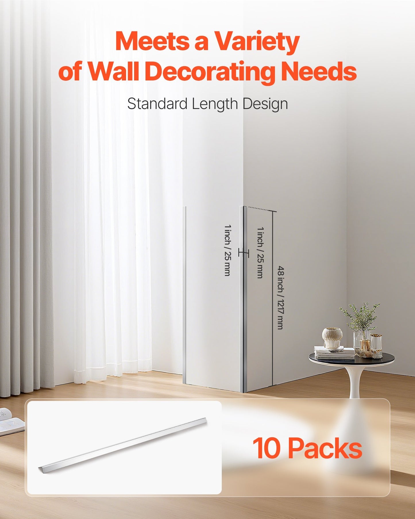 Stainless Steel Wall Corner Protector, 1 x 1 x 48 inch, 10 Pack Metal Corner Guards, 304 Stainless Steel Edge Trim 90-Degree Angle for Home,Office,Commercial Wall Protection, with 3m Tape