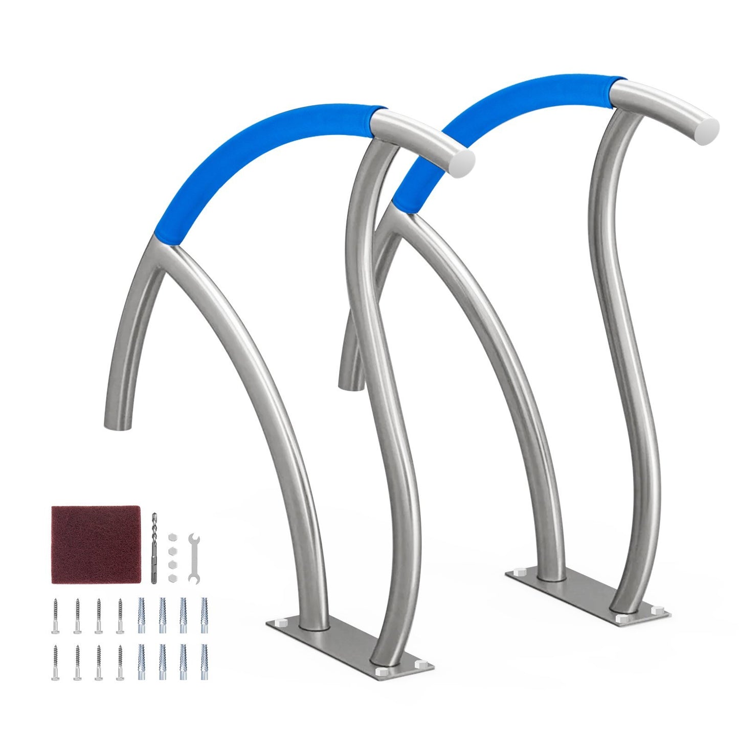 Pool Handrail, 2 PCS 30x30 in Pool Railing, Stainless Steel with Base Plate for Indoor/Outdoor Pools,Swimming Pool Safety Railing for Decks,Rust-Proof Grab Bar w/ Grip Cover&Accessories for Spas - American Smart