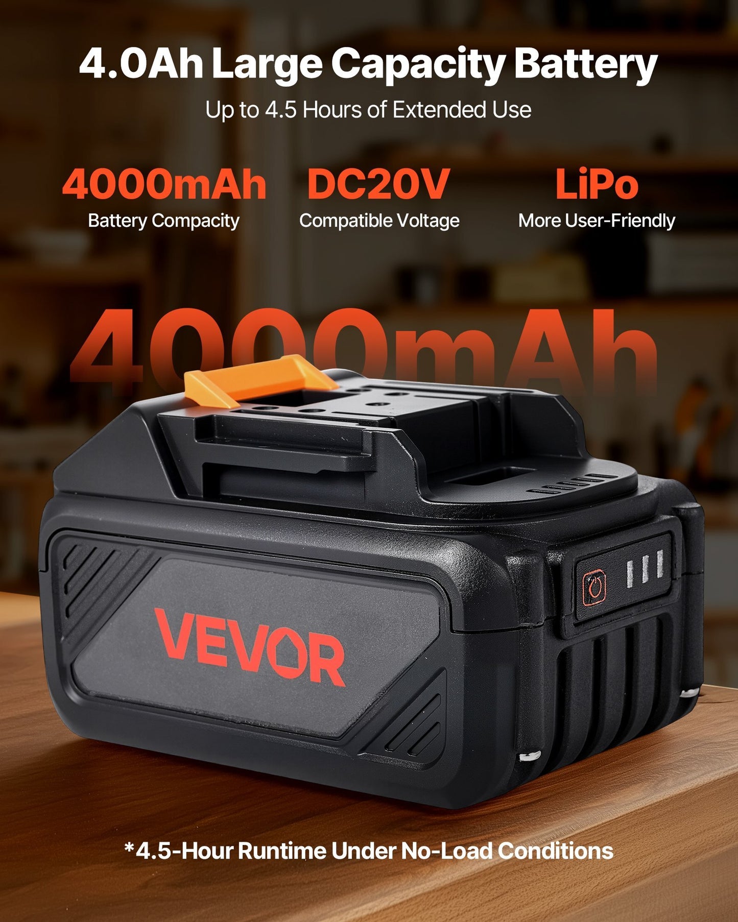 20V MAX, Portable Battery and Charger Combo, AC 110V, 4.0 Ah Lithium-Ion Battery Pack, 4000 mAh Large Capacity, Extended Runtime, Compatible with Series Tools, for Replacement and Fast Charging