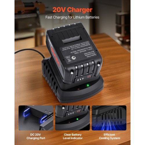 20V MAX, Portable Battery and Charger Combo, AC 110V, 4.0 Ah Lithium-Ion Battery Pack, 4000 mAh Large Capacity, Extended Runtime, Compatible with Series Tools, for Replacement and Fast Charging