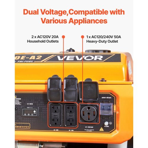 Portable Generator, Gasoline 13500W Peak Watt, LPG 12000W Peak Watt & Natural Gas 11000W Peak Watt Tri-Fuel Generator, Home Backup Generators with Electric Start, Gas, LPG & Natural Gas Powered