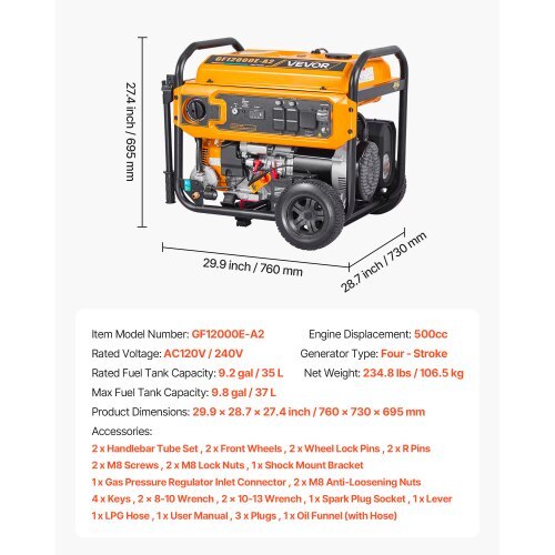 Portable Generator, Gasoline 13500W Peak Watt, LPG 12000W Peak Watt & Natural Gas 11000W Peak Watt Tri-Fuel Generator, Home Backup Generators with Electric Start, Gas, LPG & Natural Gas Powered