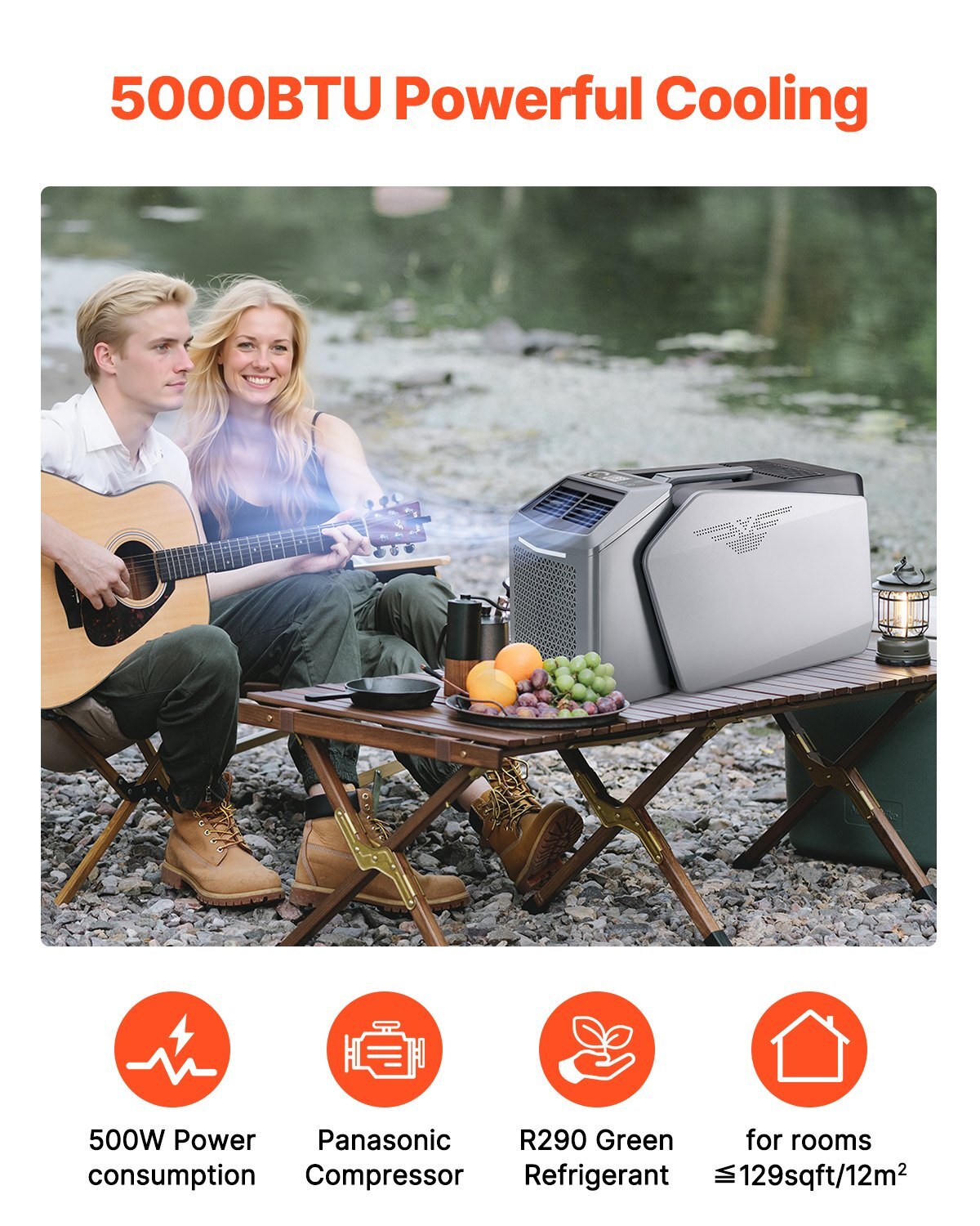 Portable Air Conditioner, 5000 BTU 3-Speed Air Conditioning Unit with 24H Timer, Air Portable AC Adjustable from 16-32, Compatible with AC/DC for Outdoor Tent Camping, RVs or Home Use, Grey