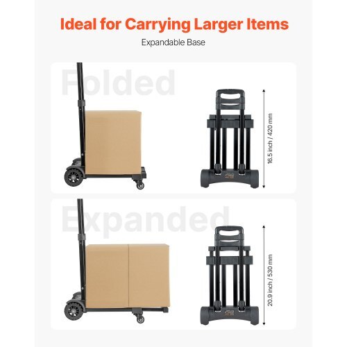 Folding Hand Truck, 290 lbs Load Capacity, Collapsible Luggage Cart with 4 Wheels, 2 Elastic Ropes & Expandable Base, Utility Dolly Platform Cart for Airport Travel Luggage Office Moving, Black - American Smart