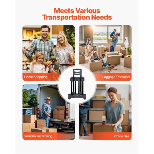 Folding Hand Truck, 290 lbs Load Capacity, Collapsible Luggage Cart with 4 Wheels, 2 Elastic Ropes & Expandable Base, Utility Dolly Platform Cart for Airport Travel Luggage Office Moving, Black - American Smart