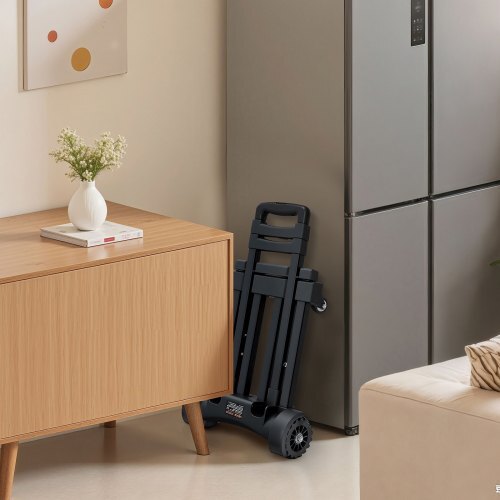 Folding Hand Truck, 290 lbs Load Capacity, Collapsible Luggage Cart with 4 Wheels, 2 Elastic Ropes & Expandable Base, Utility Dolly Platform Cart for Airport Travel Luggage Office Moving, Black - American Smart