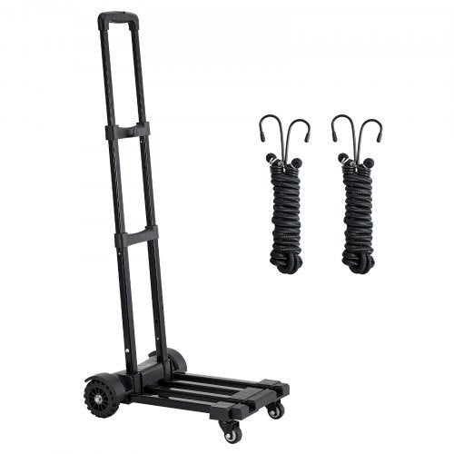 Folding Hand Truck, 290 lbs Load Capacity, Collapsible Luggage Cart with 4 Wheels, 2 Elastic Ropes & Expandable Base, Utility Dolly Platform Cart for Airport Travel Luggage Office Moving, Black - American Smart