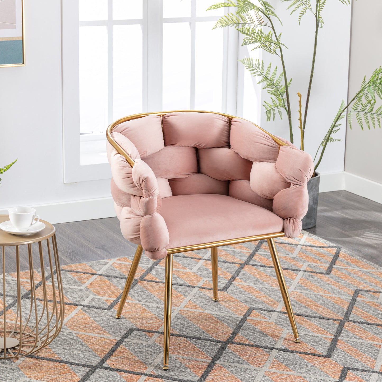 Luxury modern simple leisure velvet single sofa chair bedroom stool manicure table back chair pink set of 2