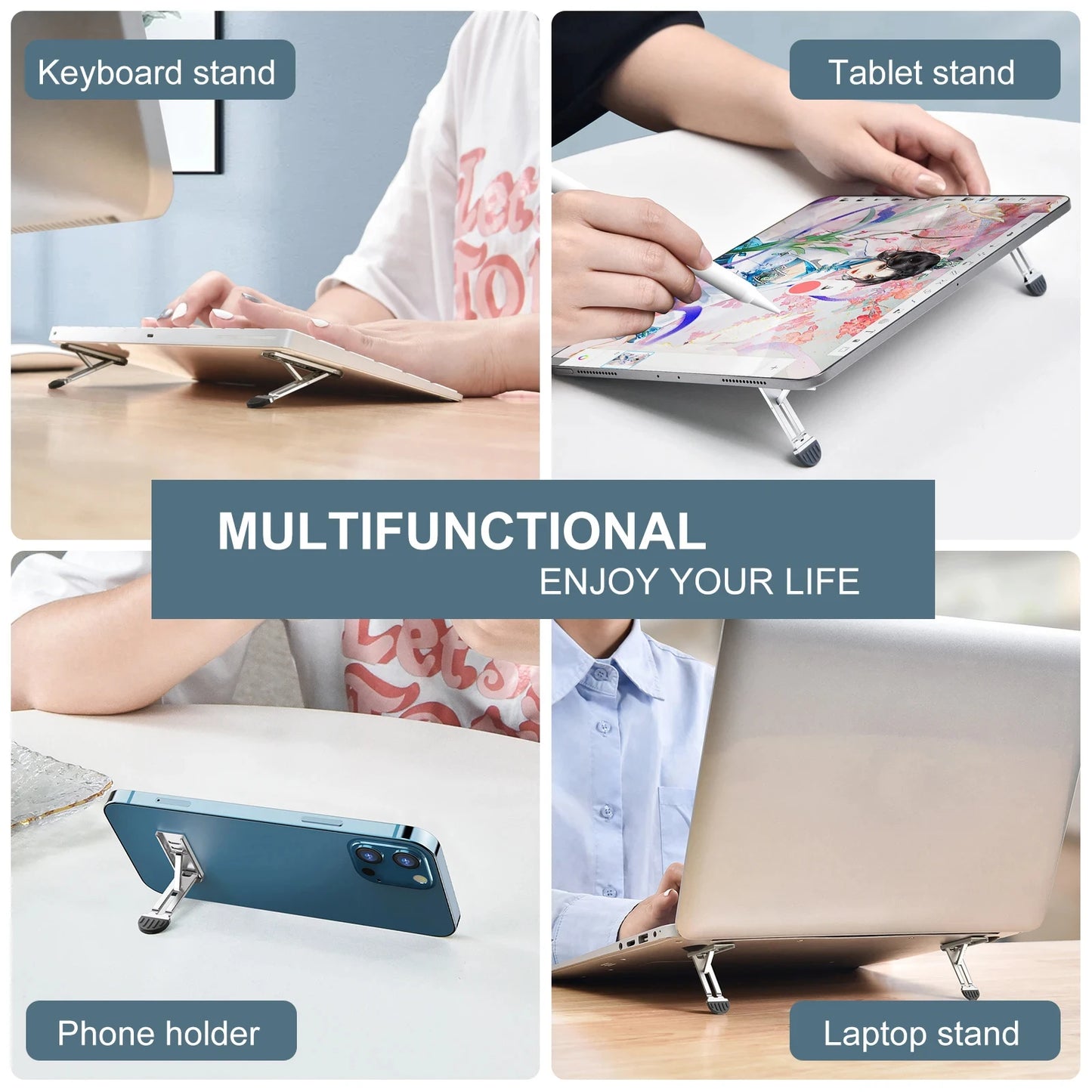 Laptop and tablet support suspended elevated ultra-thin folding lifting and cooling bracket