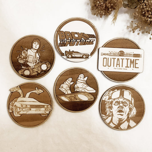 Set of 6 Back to The Future Wooden Coasters - Handmade Gift - Housewarming - Wood Kitchenware-0