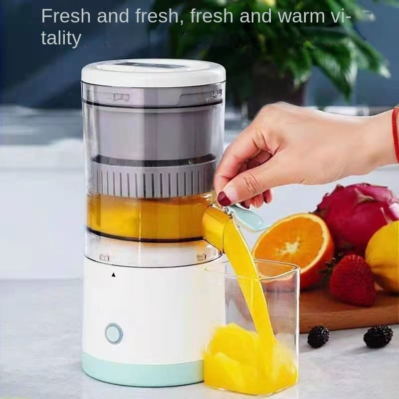 Eprolo wireless electric citrus juicer with a compact design, showing the juice extractor with fresh citrus fruits ready for juicing.