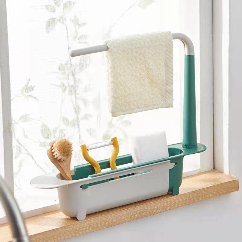 Sink Rack Telescopic Drain Rack Filter Pool Vegetable Drain Basket Dishwashing Rag Storage Rack Kitchen Sponge