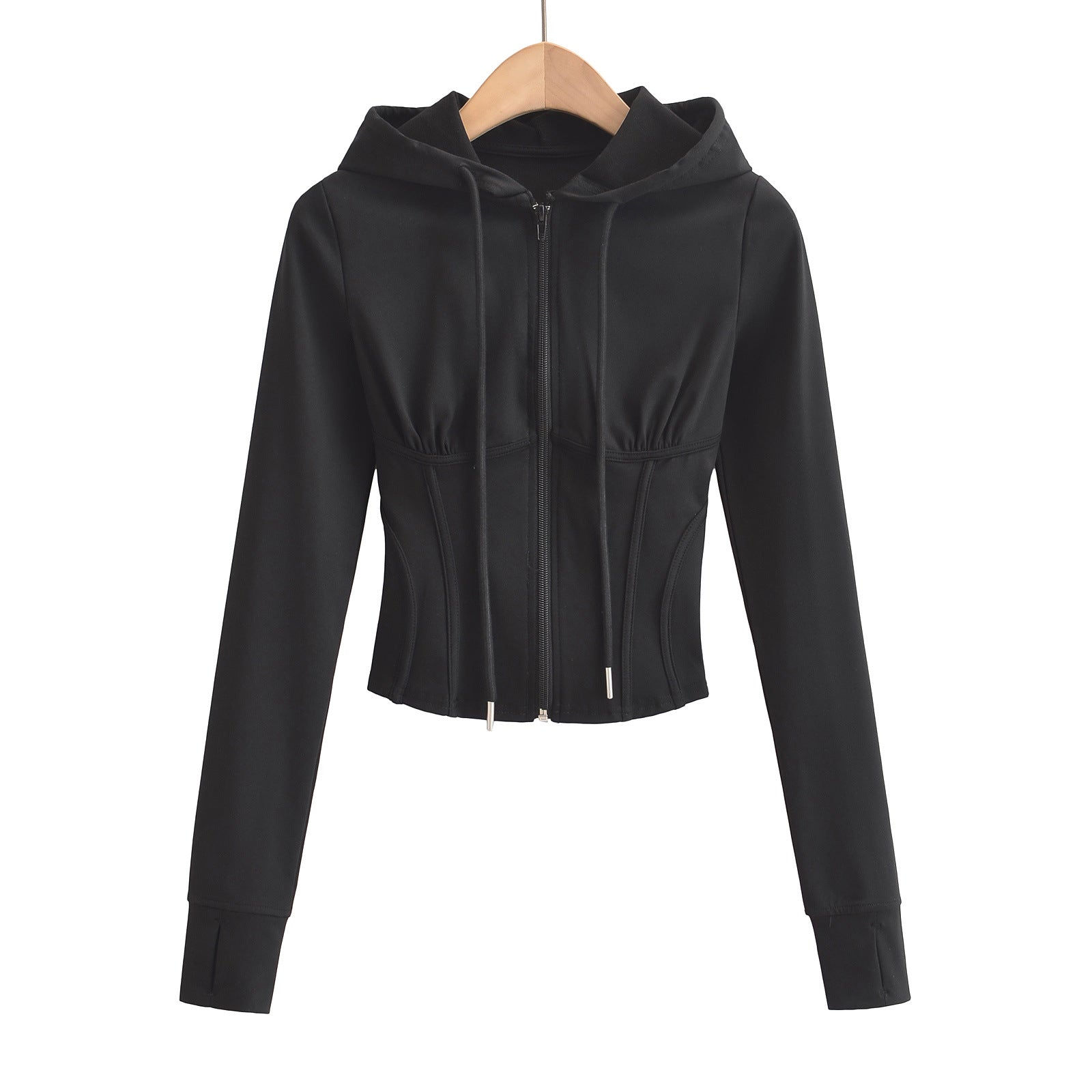 Slim fit drawstring hooded zipper top - American Smart