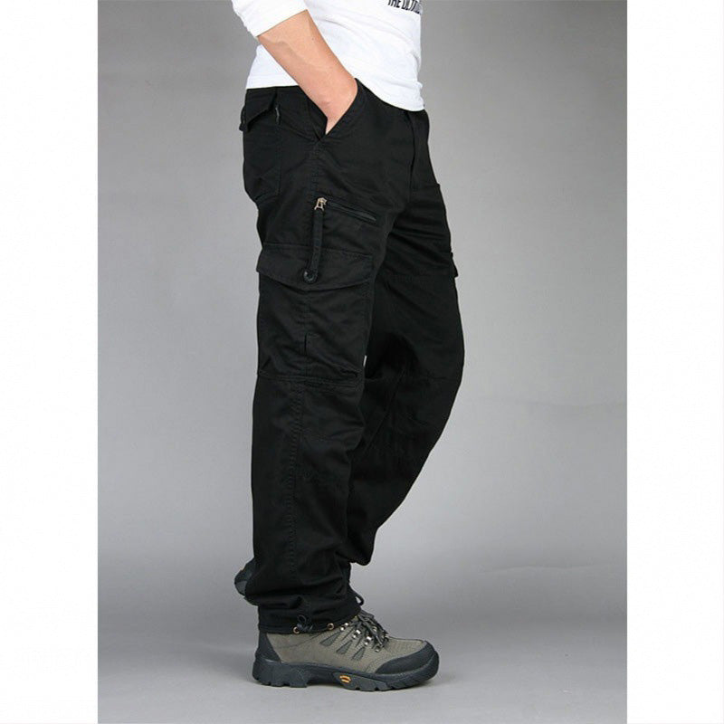 Men's Cotton Cargo Overalls for Camping & Hiking - Straight-Leg, Multi-Pocket Baggy Trousers