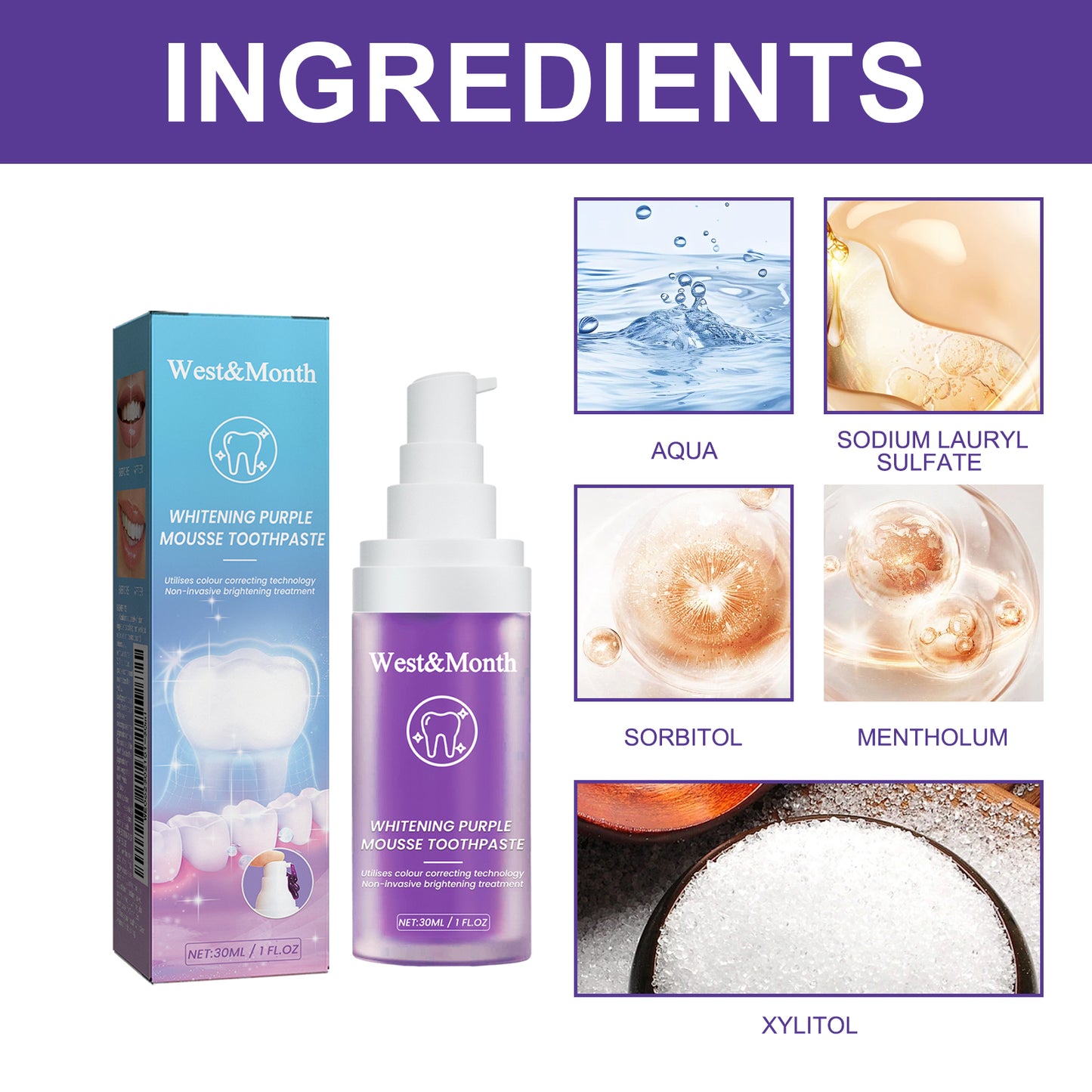 West&Month Purple Mousse Toothpaste Daily Mouthguard Gently Cleans Stains And Tartar Freshen The Mouth