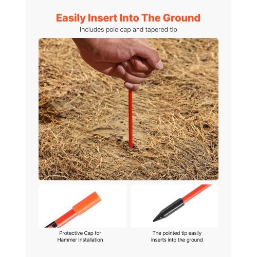 Driveway Markers, 500Pcs 48 in Long 1/4 in Dia, Hi-Visibility Driveway Reflectors with 12 in Steel Drill Bits, Reflective Snow Sticks Fiberglass Pole for Parking Lots, Walkways, Snow Plowing - American Smart