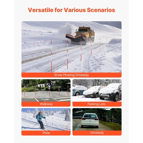 Driveway Markers, 500Pcs 48 in Long 1/4 in Dia, Hi-Visibility Driveway Reflectors with 12 in Steel Drill Bits, Reflective Snow Sticks Fiberglass Pole for Parking Lots, Walkways, Snow Plowing - American Smart