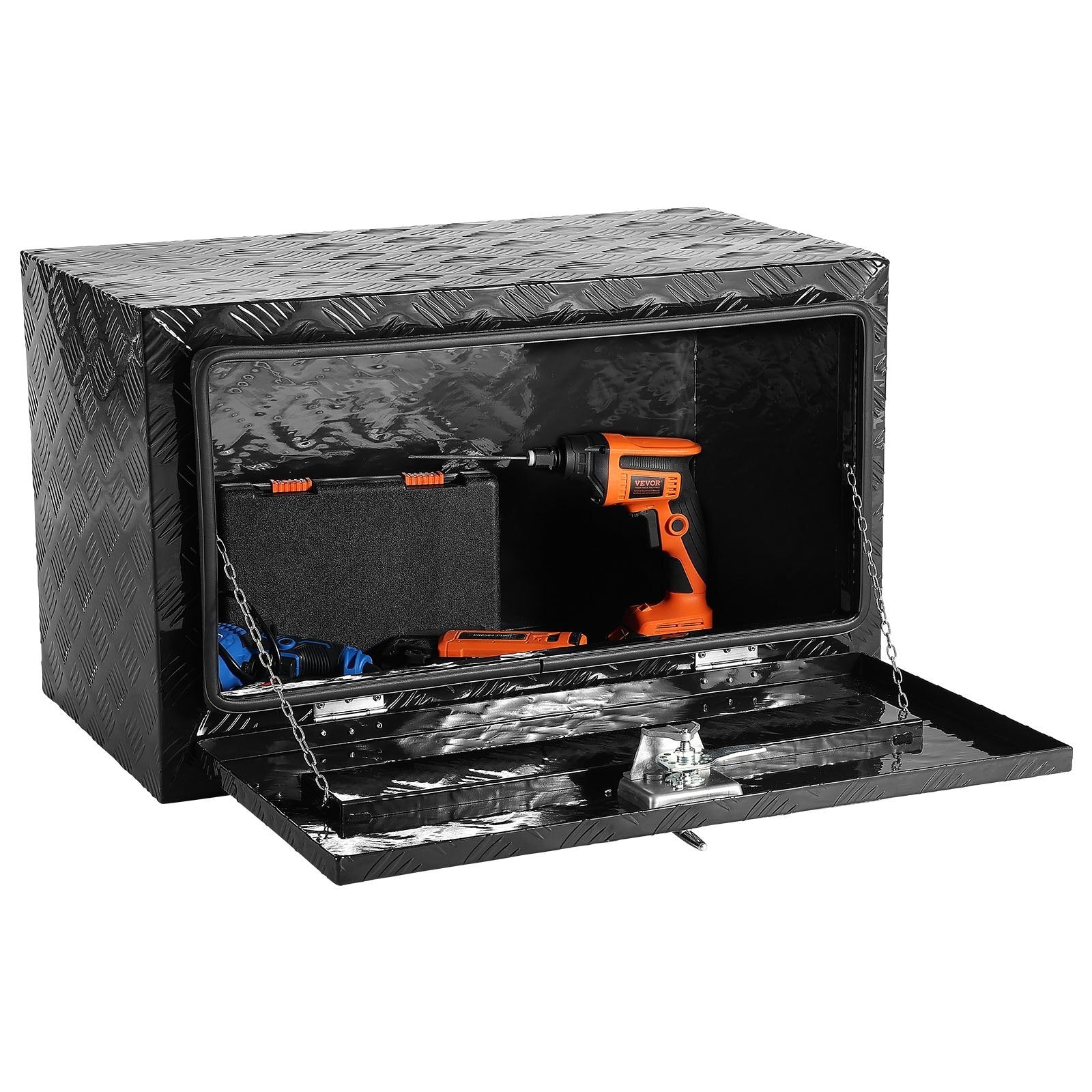 Underbody Truck Box, 30" x 17" x 18" Pickup Storage Box, Heavy Duty Aluminum Diamond Plate Tool Box with Lock and Keys, Waterproof Trailer Storage Box with T-Handle Latch for Truck, Van, Trailer - American Smart