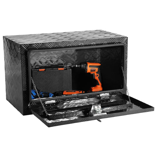 Underbody Truck Box, 30" x 17" x 18" Pickup Storage Box, Heavy Duty Aluminum Diamond Plate Tool Box with Lock and Keys, Waterproof Trailer Storage Box with T-Handle Latch for Truck, Van, Trailer - American Smart