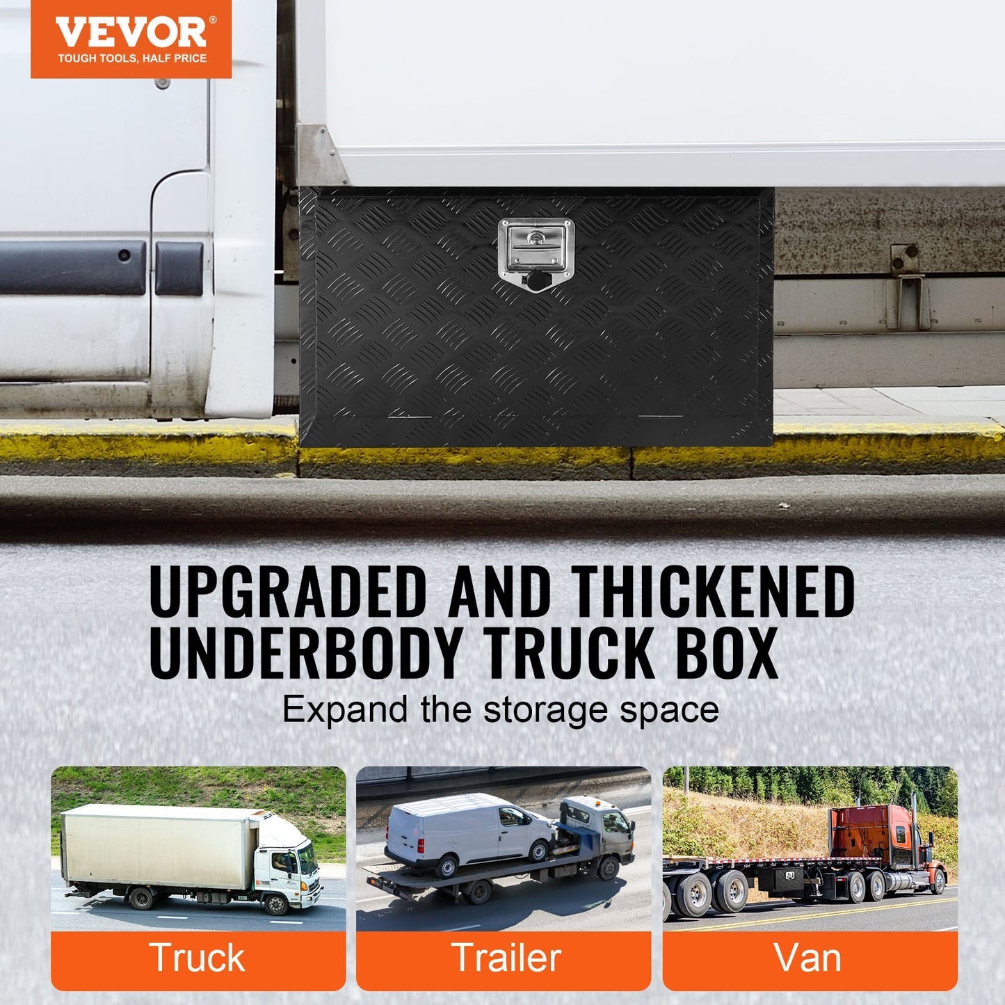 Underbody Truck Box, 30" x 17" x 18" Pickup Storage Box, Heavy Duty Aluminum Diamond Plate Tool Box with Lock and Keys, Waterproof Trailer Storage Box with T-Handle Latch for Truck, Van, Trailer - American Smart