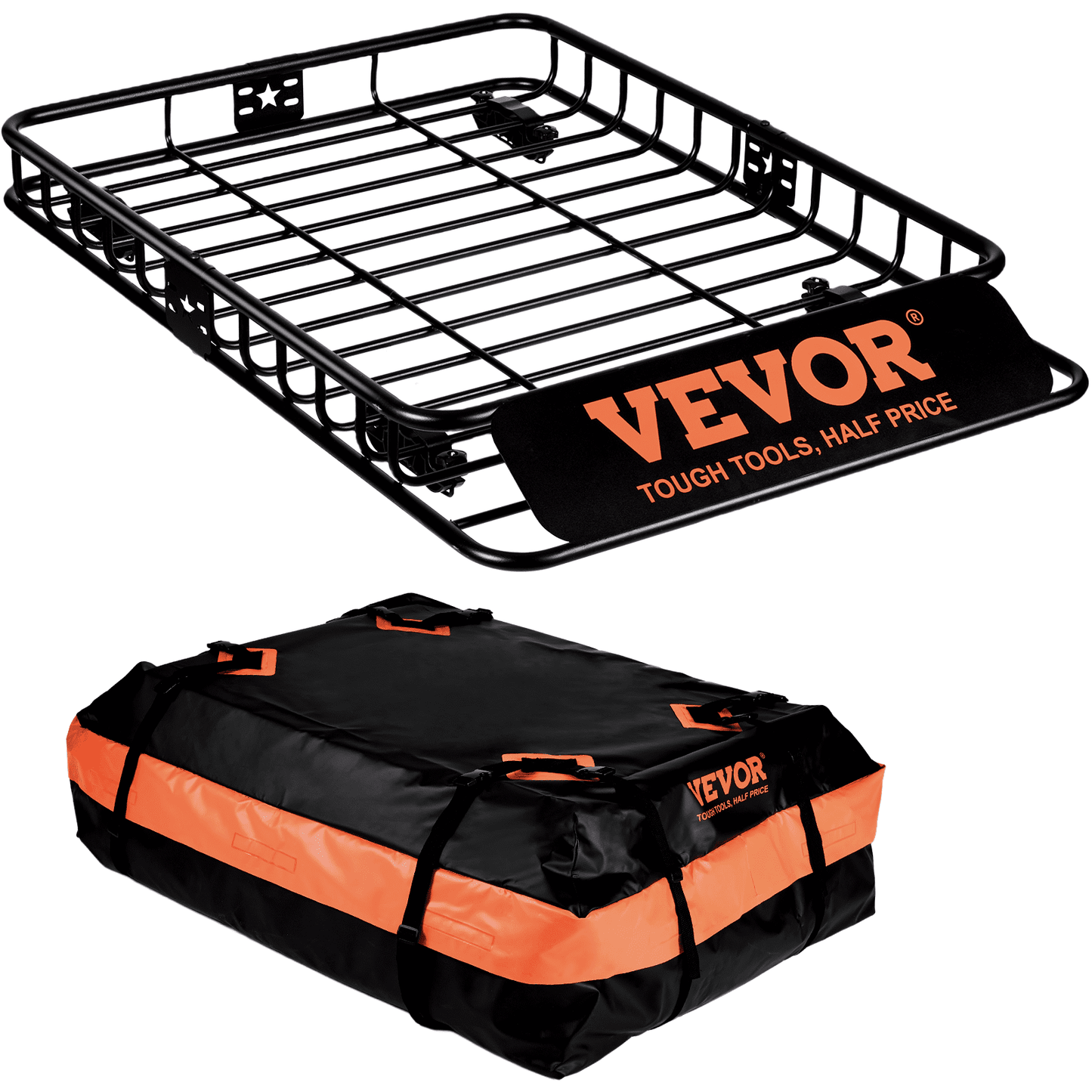 Roof Rack Cargo Basket, 51" x 36" x 5" Rooftop Cargo Carrier w/ 15 Cu Ft Waterproof Cargo Bag, 200 LBS Capacity Universal Rack Carrier for SUV, Truck - American Smart