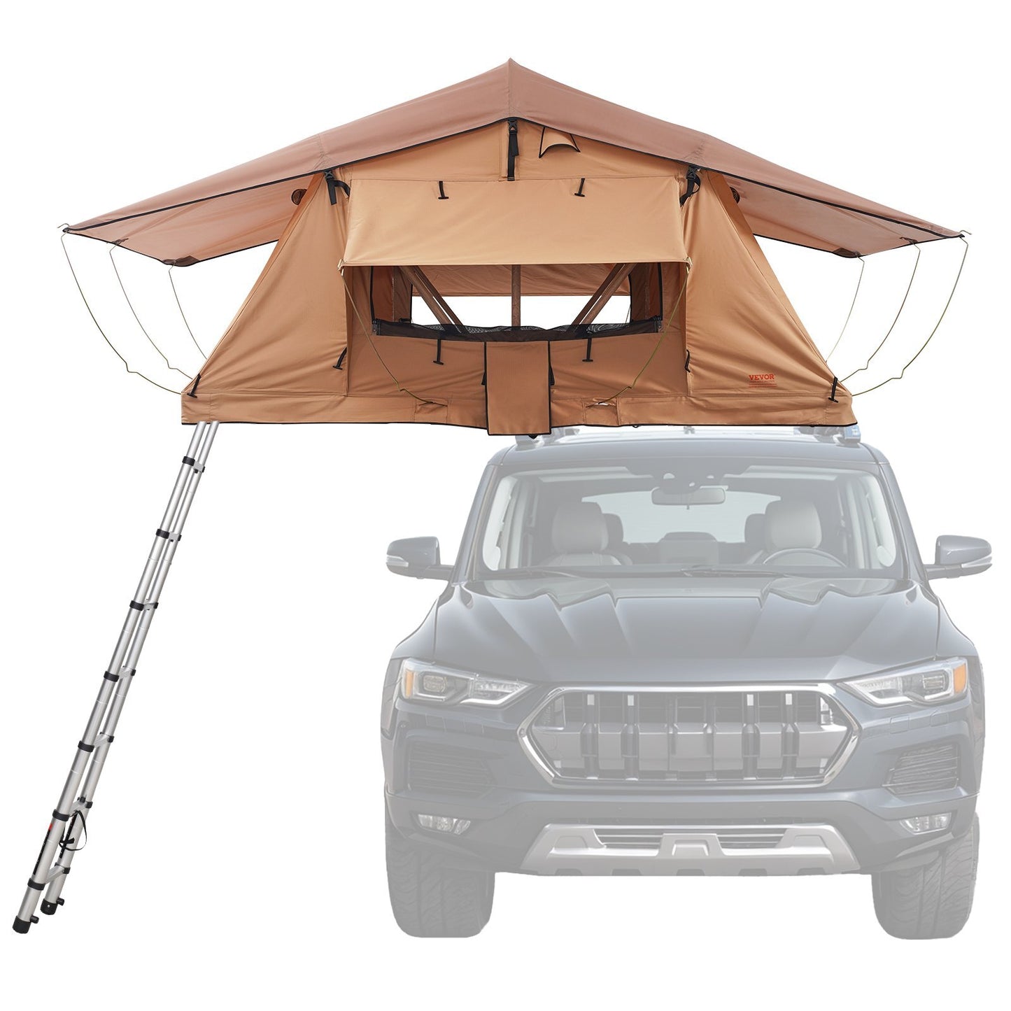 Rooftop Tent Hard Shell, Naturnest Rooftop Tent Hardshell for 2-3 Person, Folding Hard Shell Roof Top Tent with Telescopic Ladder Mattress PVC Cover Bag, Waterproof for Jeep SUV Van Pickup Truck
