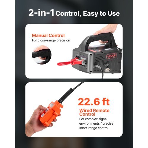 2-in-1 Electric Hoist Winch, 1100 lbs Capacity, 1500W Portable Power Winch Crane, 25 ft Lifting Height, 16.4 ft/min with Manual and Wired Remote Control for Factory, Warehouss, Garage
