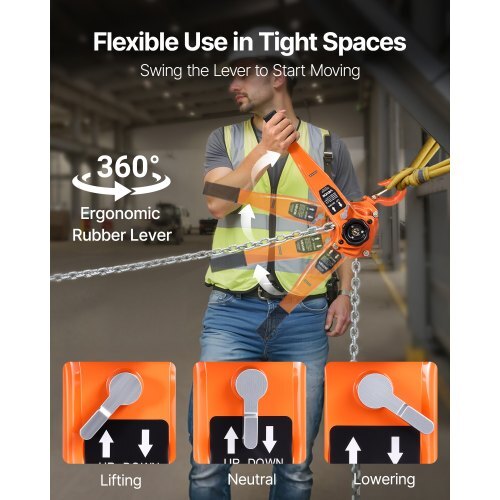 Manual Lever Chain Hoist, 1-1/2T 3300LBS Capacity Heavy Duty Come Along, 20FT Lift G80 Alloy Steel Chain With Dual Pawl Mechanical Brake,360?Rotating Hooks, for Warehouse Construction Garage - American Smart