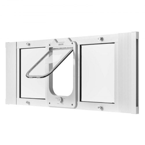 Cat Door for Window, Adjustable to Fit Window Width 35"-40", 4 Secure Lock Modes, Aluminum Frame and High-Transparency Glass, Magnetic Closure, Weatherproof Quick-Fit Pet Door for Cats, White