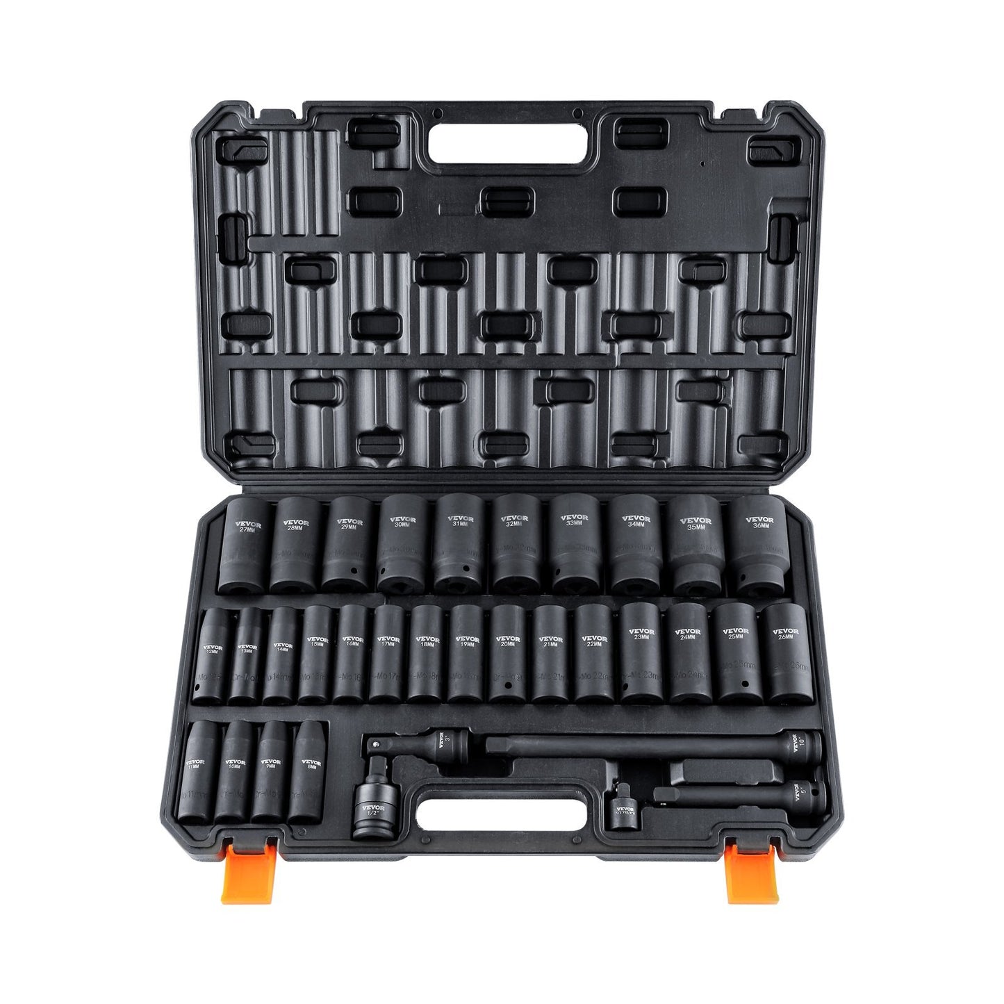 1/2" Drive Deep Impact Socket Set, 34pcs Socket Set Metric (8-36mm) 6 Point Cr-MO Alloy Steel for Auto Repair, Rugged Construction, Includes Heavy Duty Storage Case