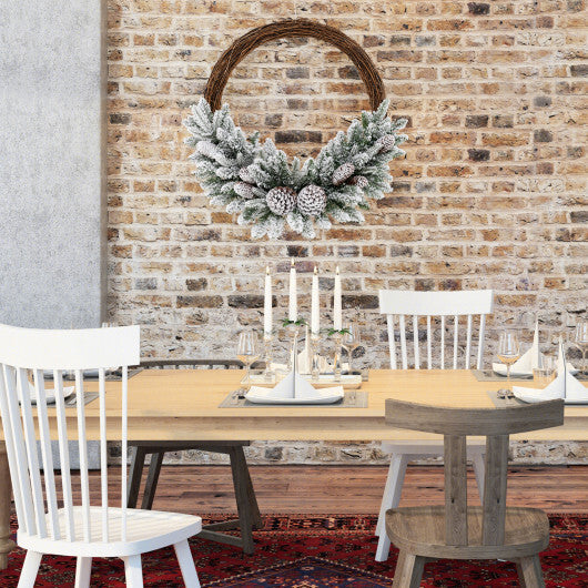 Pre-lit Snow Flocked Artificial Christmas Wreath with 8 Pine Cones and 35 LED Lights - Color: Multicolor