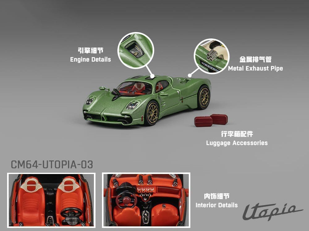 Pagani Utopia Green Metallic 1/64 Diecast Model Car by CM Models-1