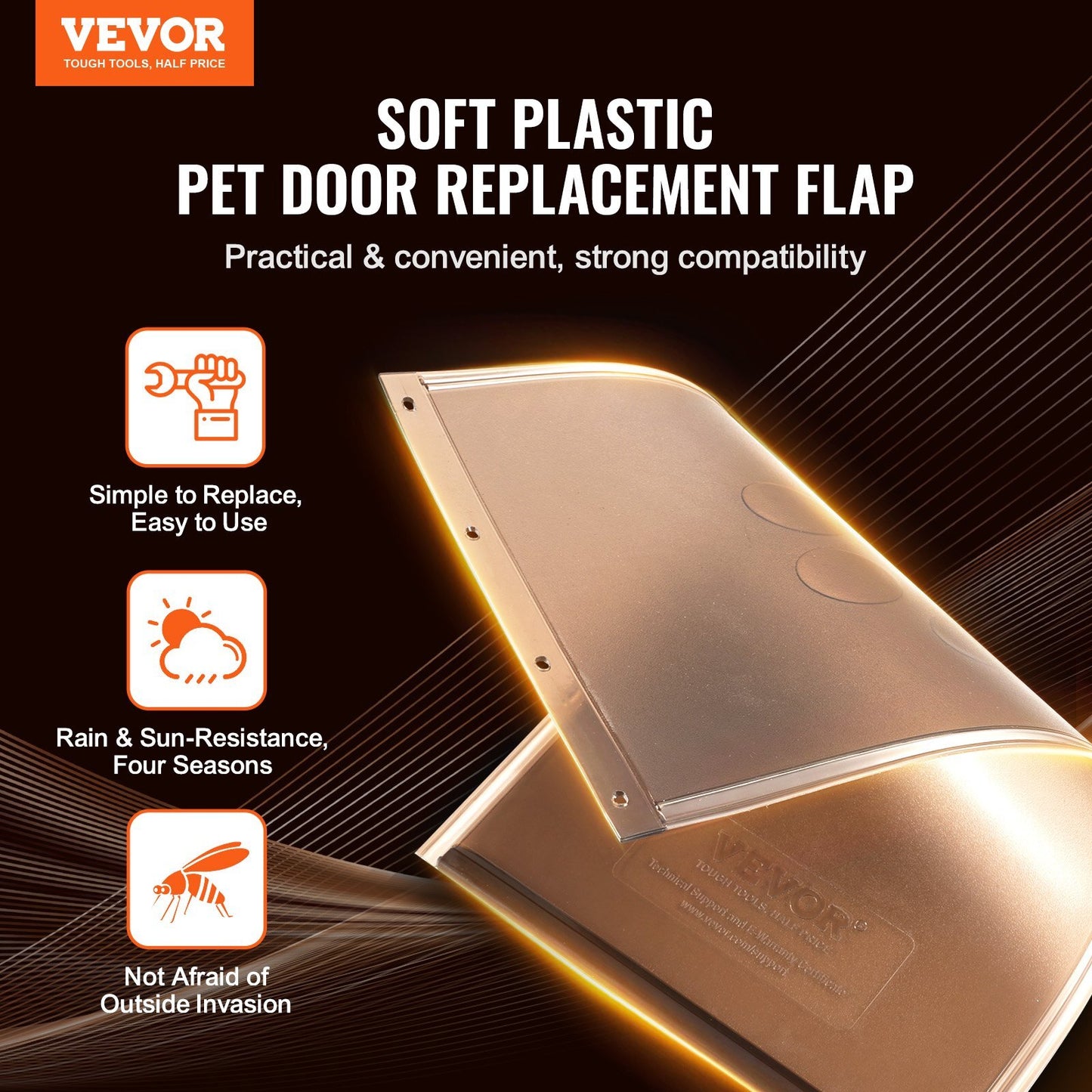 Pet Door Replacement Flap, Compatible with  Flap Pet Doors, Measures 10.25" x 16.25" Longer Lasting, Weather-proof, Thickened PVC Dog Door Replacement Flap with Long Magnetic Strip (Large) - American Smart
