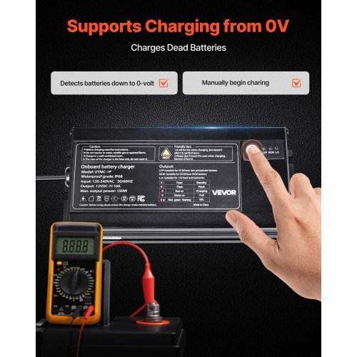 Marine Battery Charger, 1-Bank, 10A 12V Onboard Boat Charger, IP68 Waterproof Smart On-Board Battery Charger, for Lithium-Ion (LiFePO4), NCM, Lead-Acid Batteries, Large Boat, Yacht, RV, Trailer - American Smart