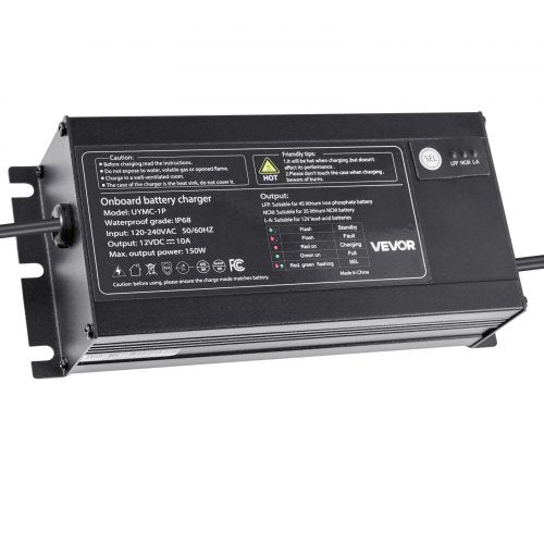 Marine Battery Charger, 1-Bank, 10A 12V Onboard Boat Charger, IP68 Waterproof Smart On-Board Battery Charger, for Lithium-Ion (LiFePO4), NCM, Lead-Acid Batteries, Large Boat, Yacht, RV, Trailer - American Smart