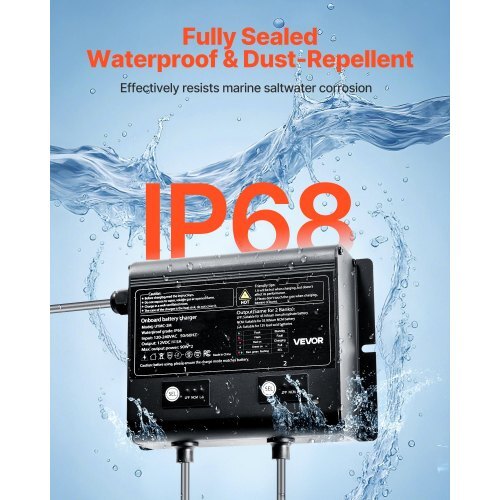 Marine Battery Charger, 2-Bank, 5A 12V Onboard Boat Charger, IP68 Waterproof Smart On-Board Battery Charger, for Lithium-Ion (LiFePO4), NCM, Lead-Acid Batteries, Large Boat, Yacht, RV, Trailer