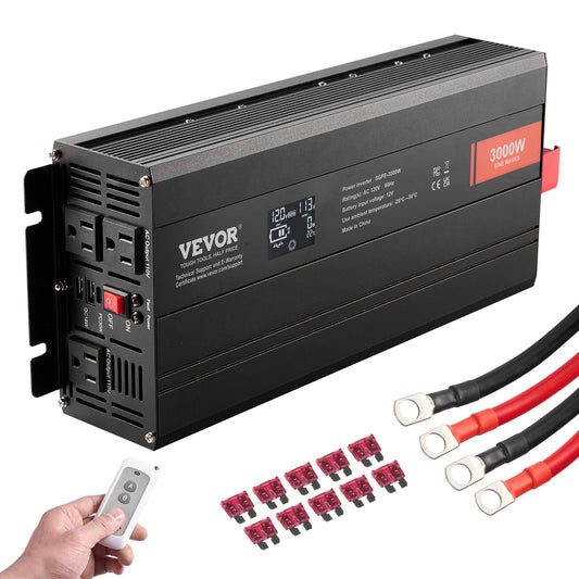 Pure Sine Wave Inverter, 3000 Watt, DC 12V to AC 120V Power Inverter with 2 AC Outlets 2 USB Port 1 Type-C Port, LCD Display and Remote Controller for Large Home Appliances, CE FCC Certified - American Smart