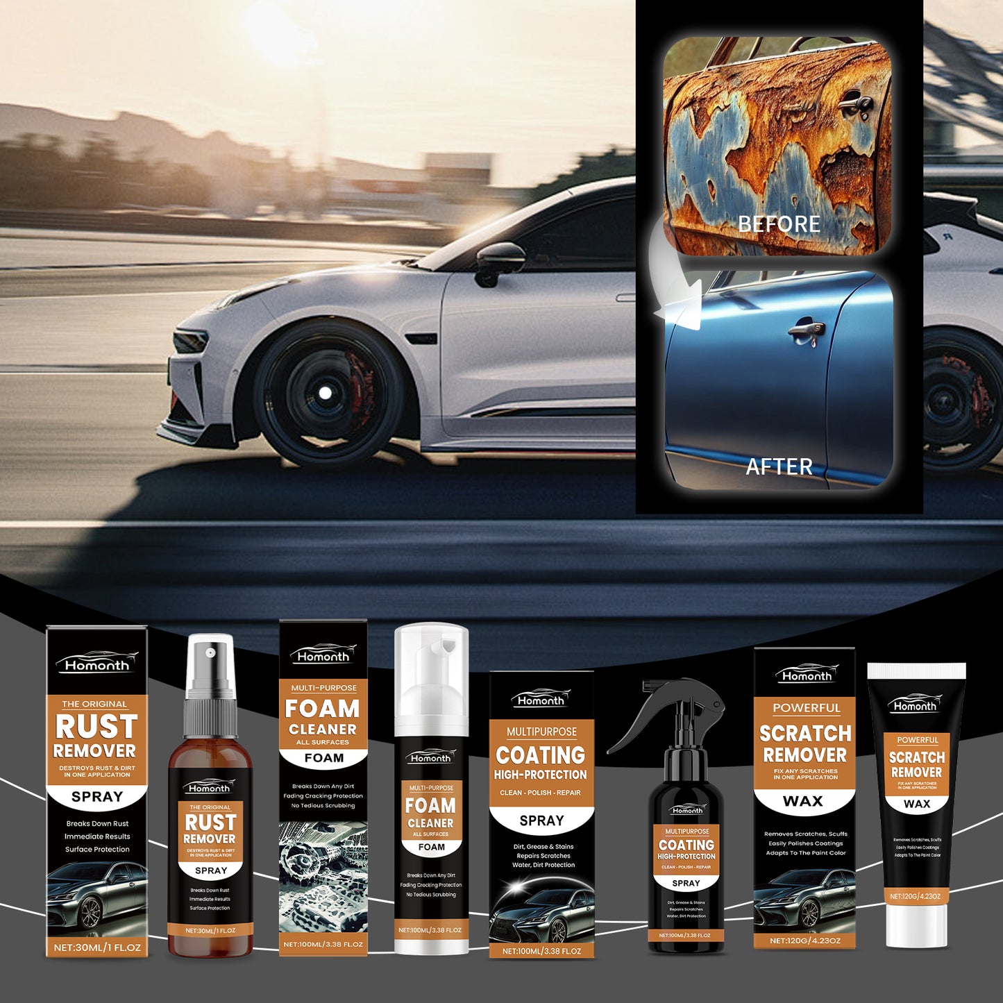 Homonth Automobile Protective Coating Spray, Multi-Functional Car Cleaning, Rust Removal, Scratch Repair, Universal Care